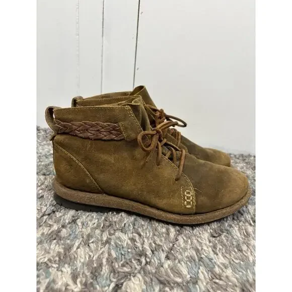 Born Boots Womens 9.5 Temple Lace Up Brown Distressed Suede Ankle Braided Chukka - Picture 2 of 13